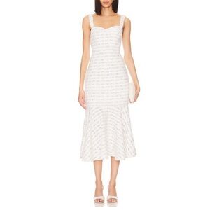 MISA Los Angeles Elke Tweed Dress Small NWT | White Metallic Midi Revolve
